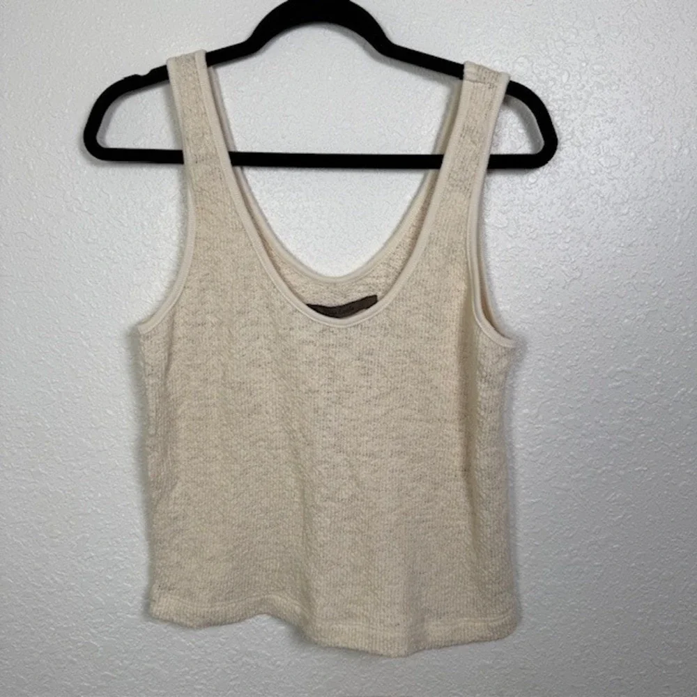 Enza Costa Cotton Boucle‎ Tank Top Sleeveless Knit Scoop Neck Cream Medium